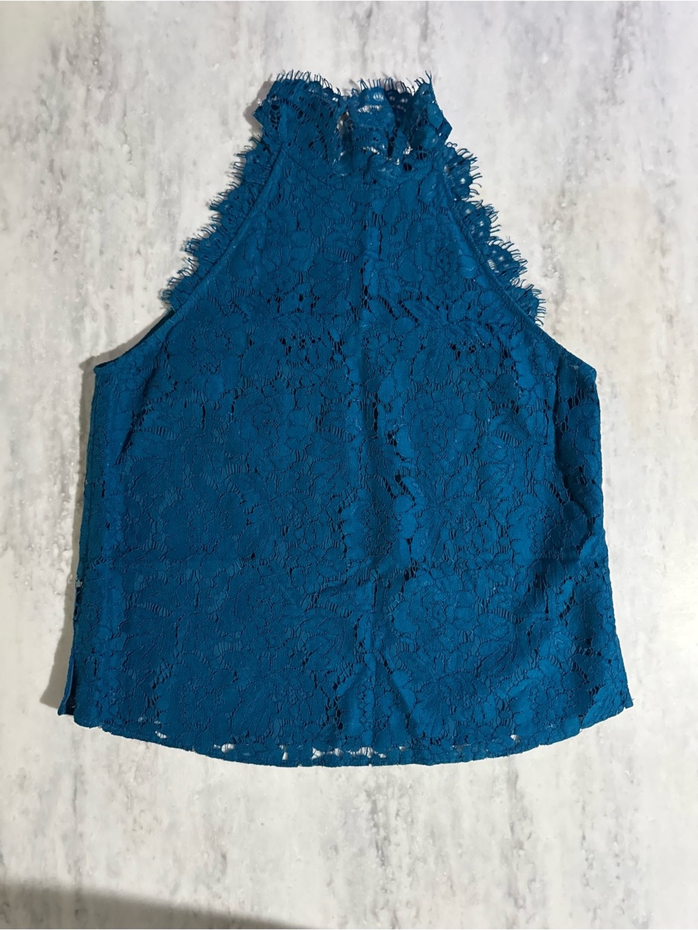 Diane Von Furstenberg Jemmie Teal Eyelet Lace High-Neck Sleeveless Halter Top S